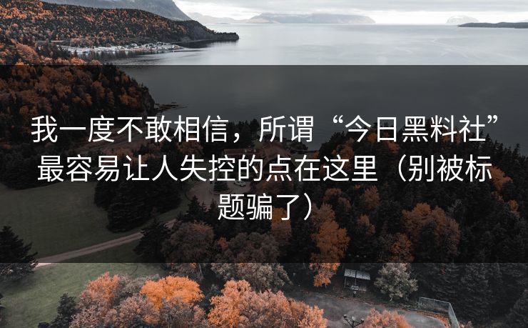 我一度不敢相信，所谓“今日黑料社”最容易让人失控的点在这里（别被标题骗了）